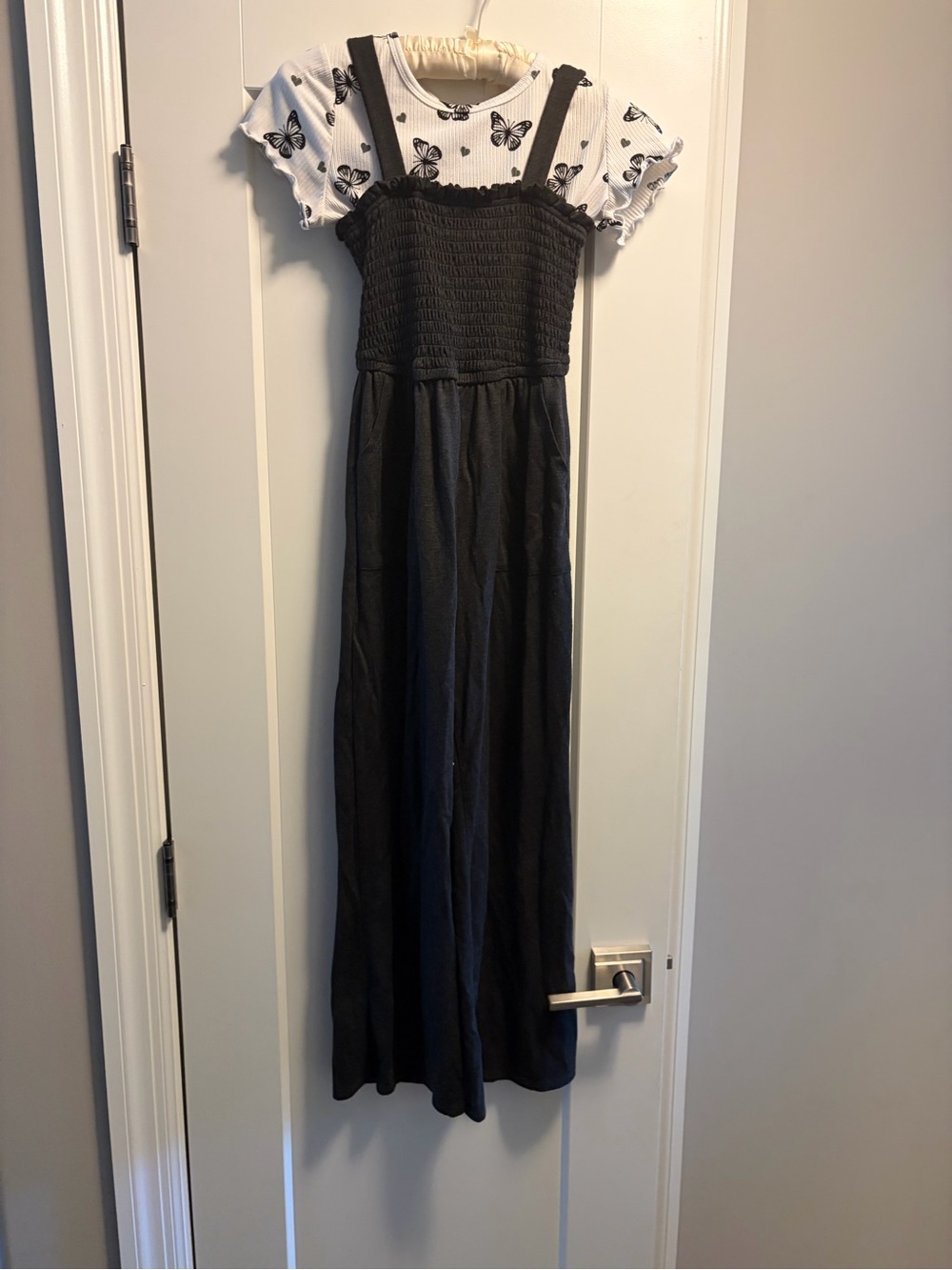 Lily Bleu Black Smocked Strap Jumper with Butterfly Tee